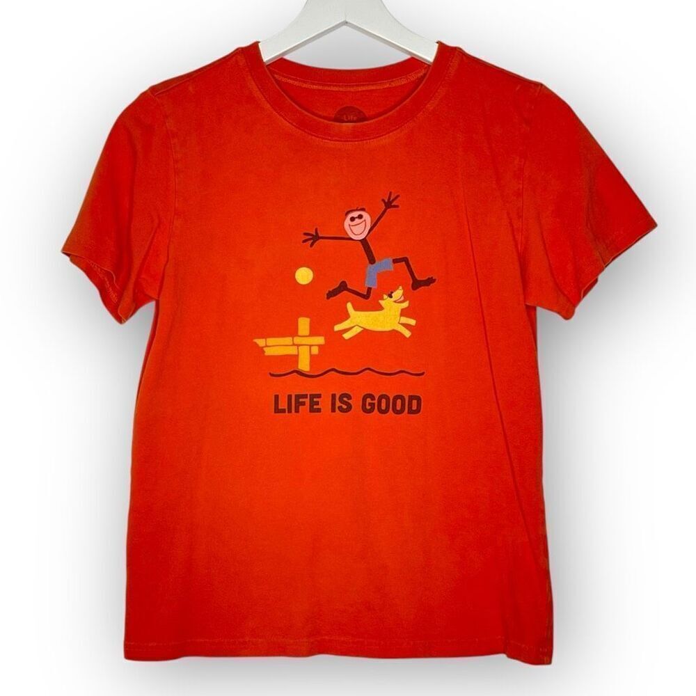 Life Is Good Orange Cotton Graphic Short Sleeve Tshirt Boy’s Youth Size Large 10